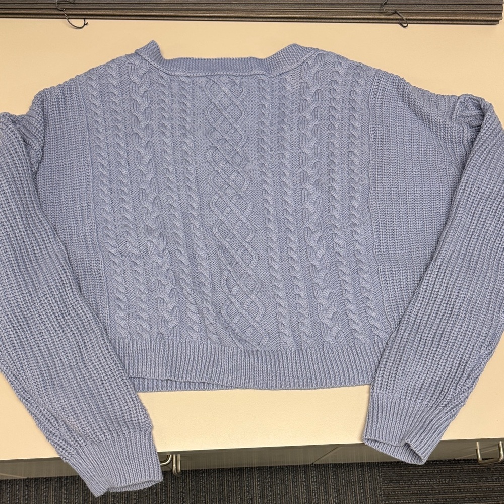Aeropostale Blue V-Neck Cable Knit Cropped Sweater size XL - Picture 5 of 5